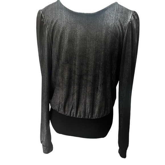 Good Luck Gem  Metallic Wrap Bodysuit with Unique Sleeve Detail – Size Medium - Picture 12 of 12